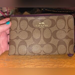 Coach Burgundy and Gold Zipper Pouch